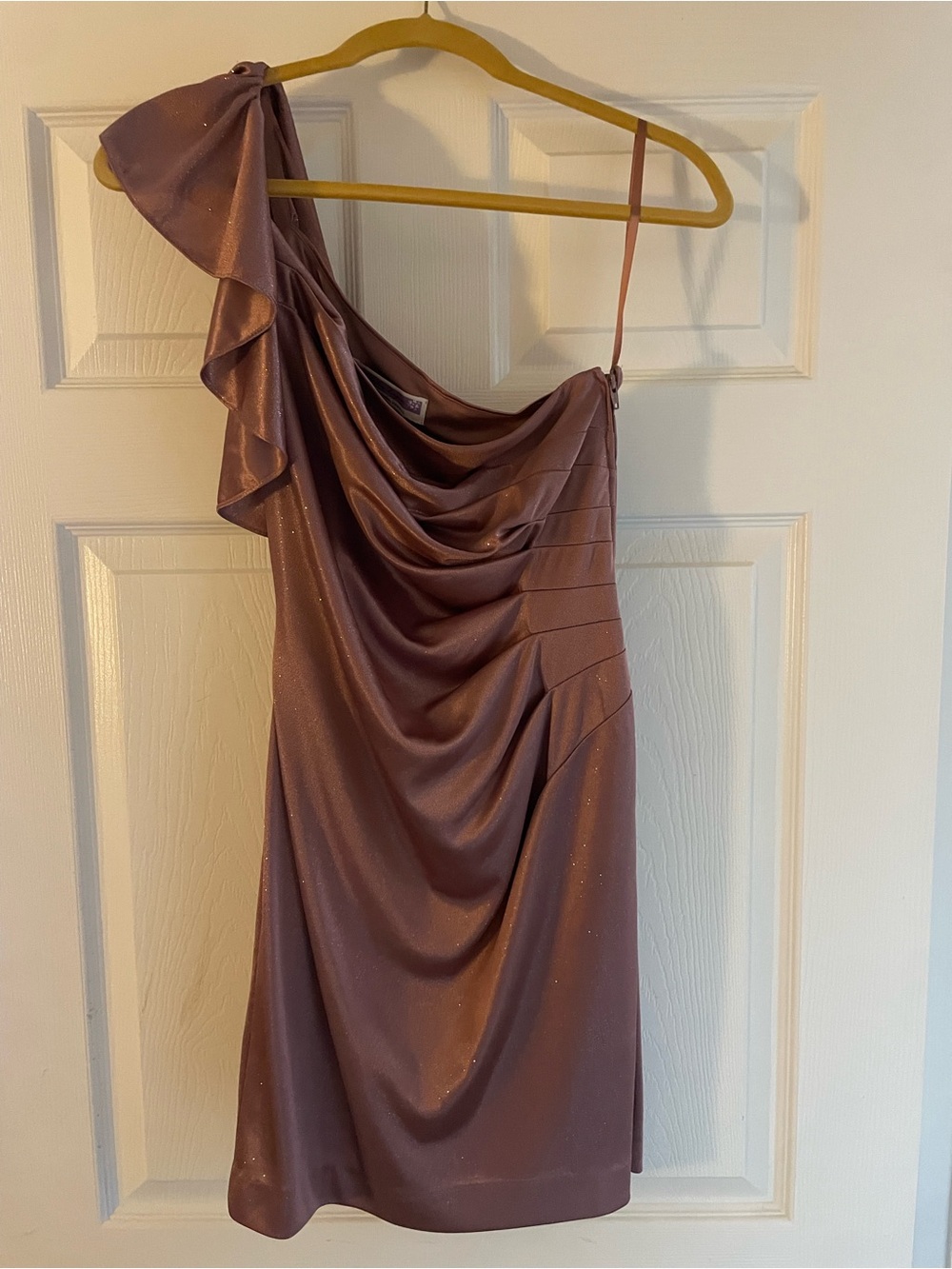 Adrianna Papell One-Shoulder Mauve Shimmer Cocktail Dress